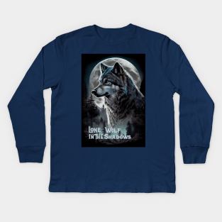 Lone Wolf in the Shadows Kids Long Sleeve T-Shirt